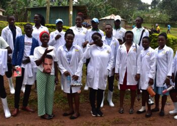 2nd year Students of Certificate in Enviromental Health Science while in  Manafwa District, Carrying out Rural practicals